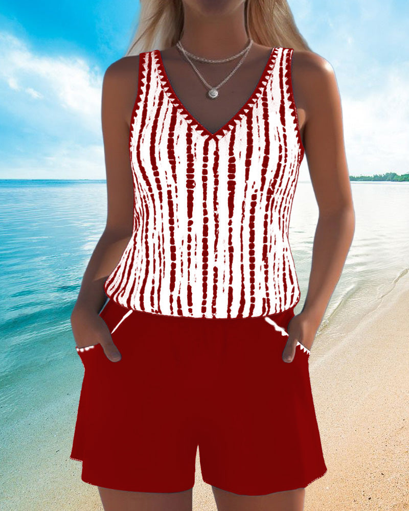 Mia™ | Maillot de bain deux pièces décontracté avec imprimé, décolleté en V et poches
