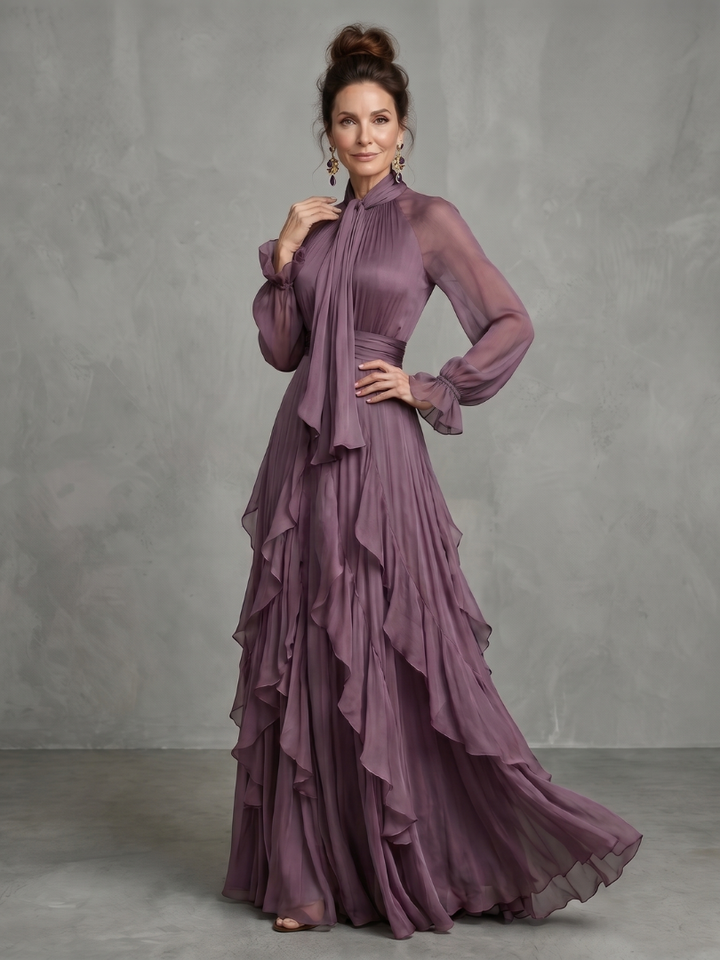 Demetria | Robe maxi à col noué et volants