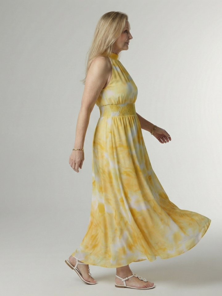 Sylin | Robe Midi Halter avec Taille Froncée