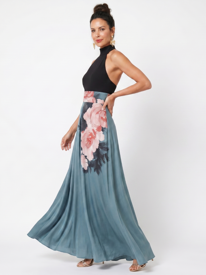 Olympas | Robe Maxi à Corsage Halter à Motif Floral