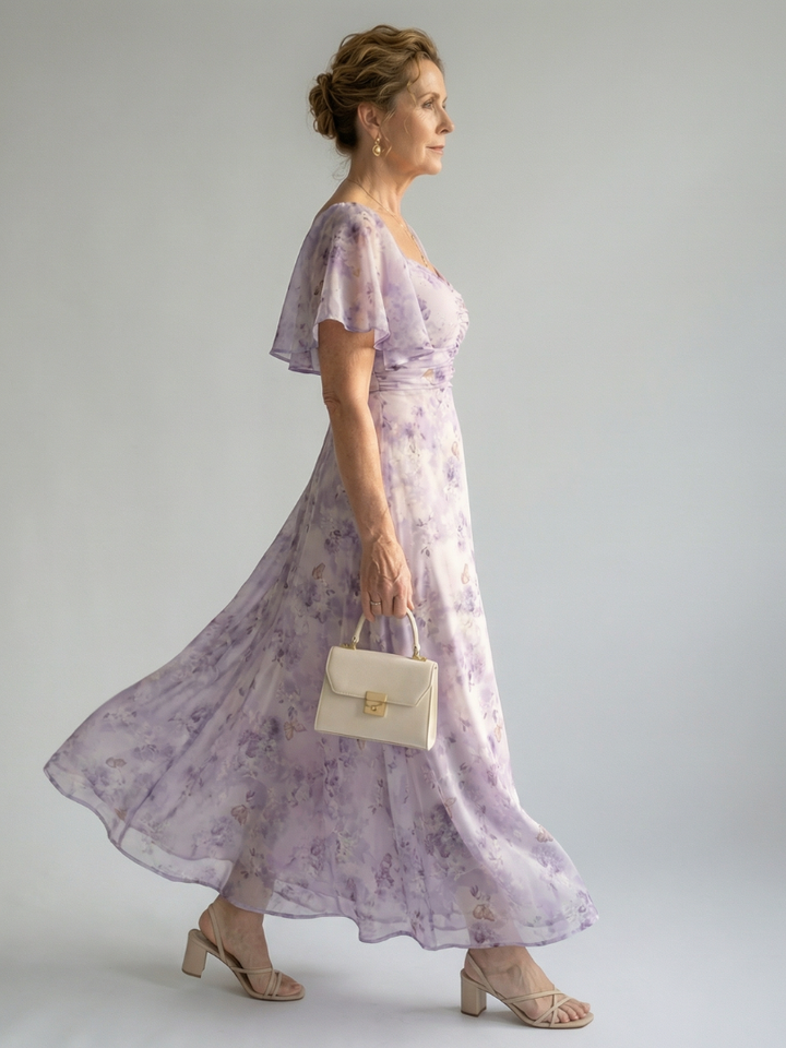 Vaelis | Robe Midi Fleurie avec Manches Volantes