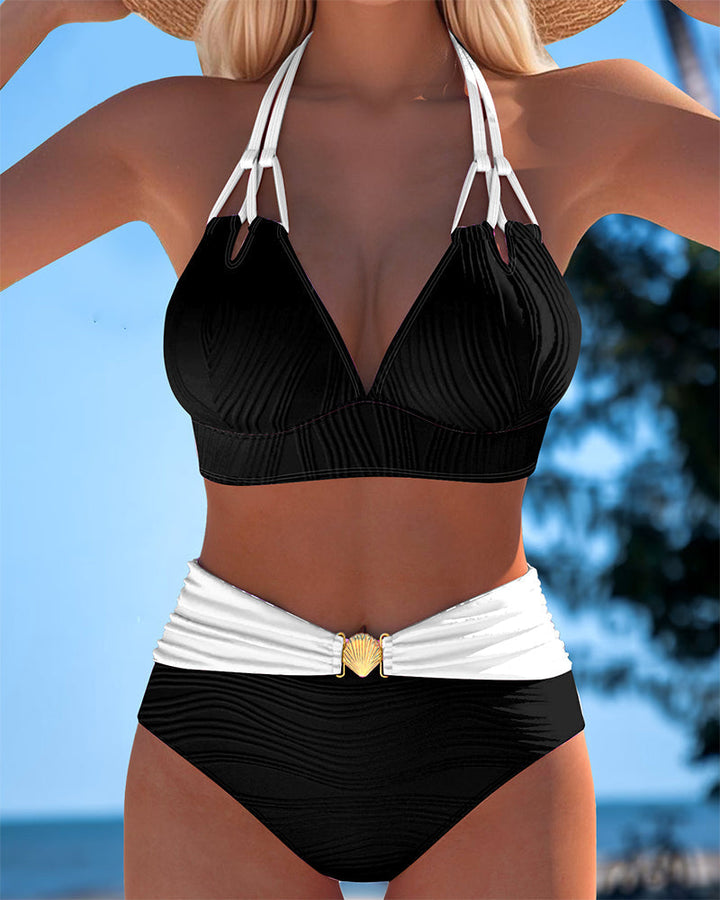 Lily™ | Maillot de bain taille haute avec bretelles doubles et couleur contrastante