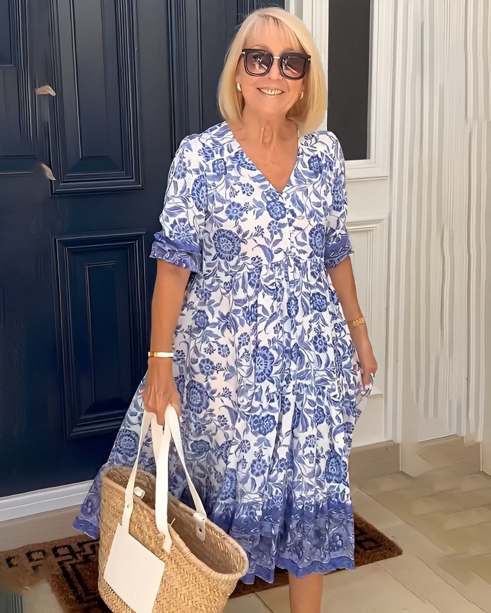 Keisha | Robe Florale V-Neck Élégante