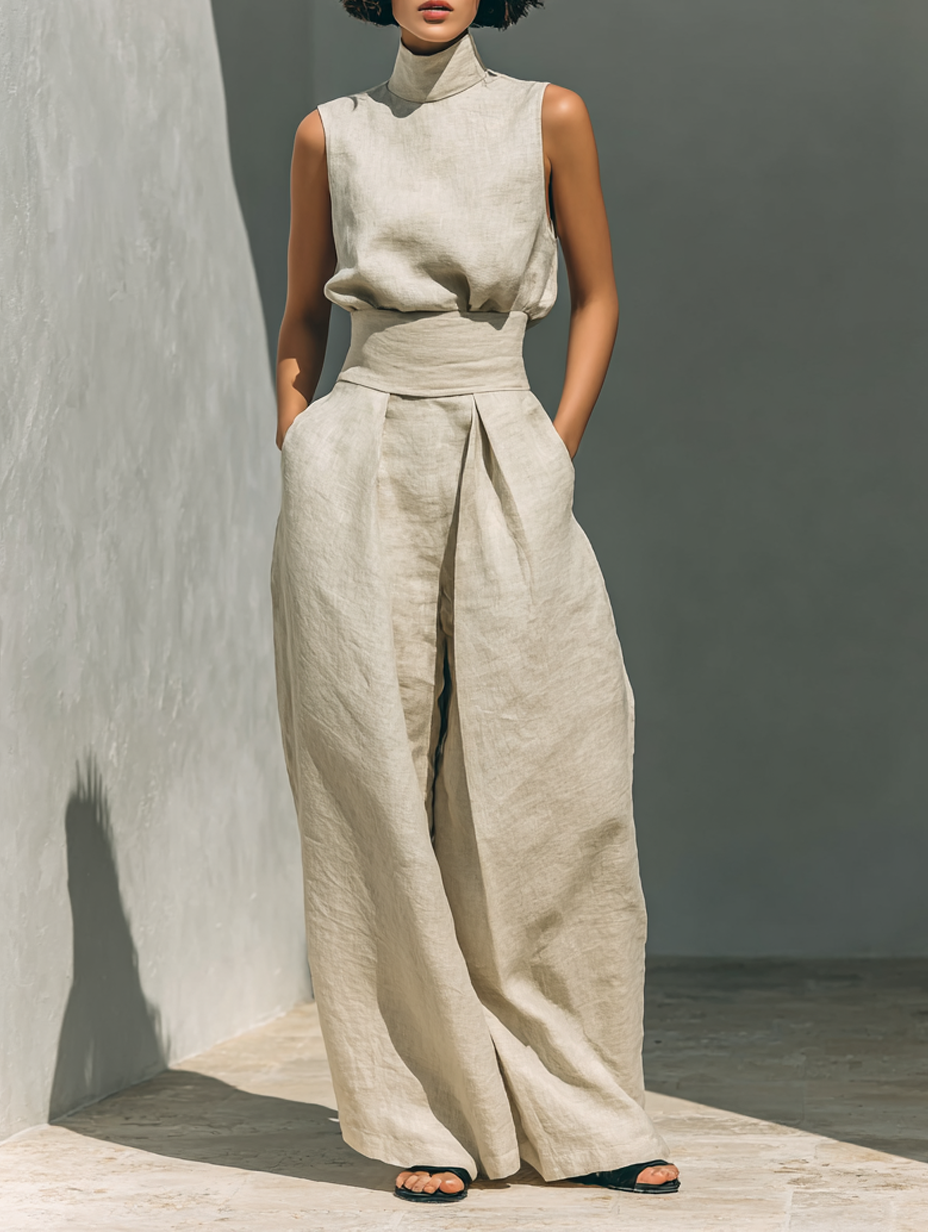 Marieta | Ensemble minimaliste de blouse sans manches et pantalon large