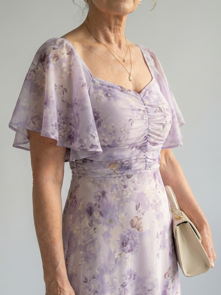 Vaelis | Robe Midi Fleurie avec Manches Volantes