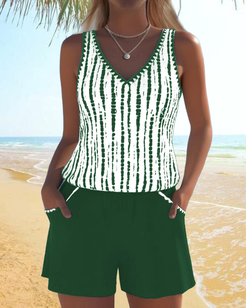 Mia™ | Maillot de bain deux pièces décontracté avec imprimé, décolleté en V et poches