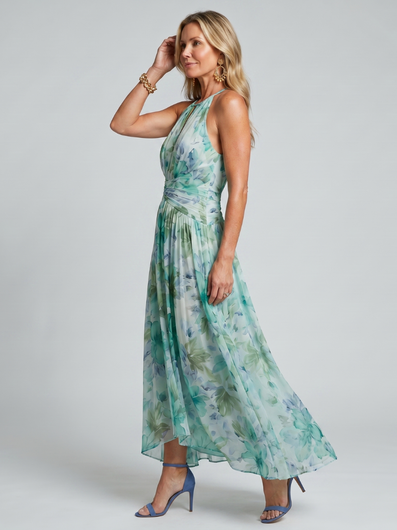 Portia | Robe midi plissée à col haut avec imprimé floral