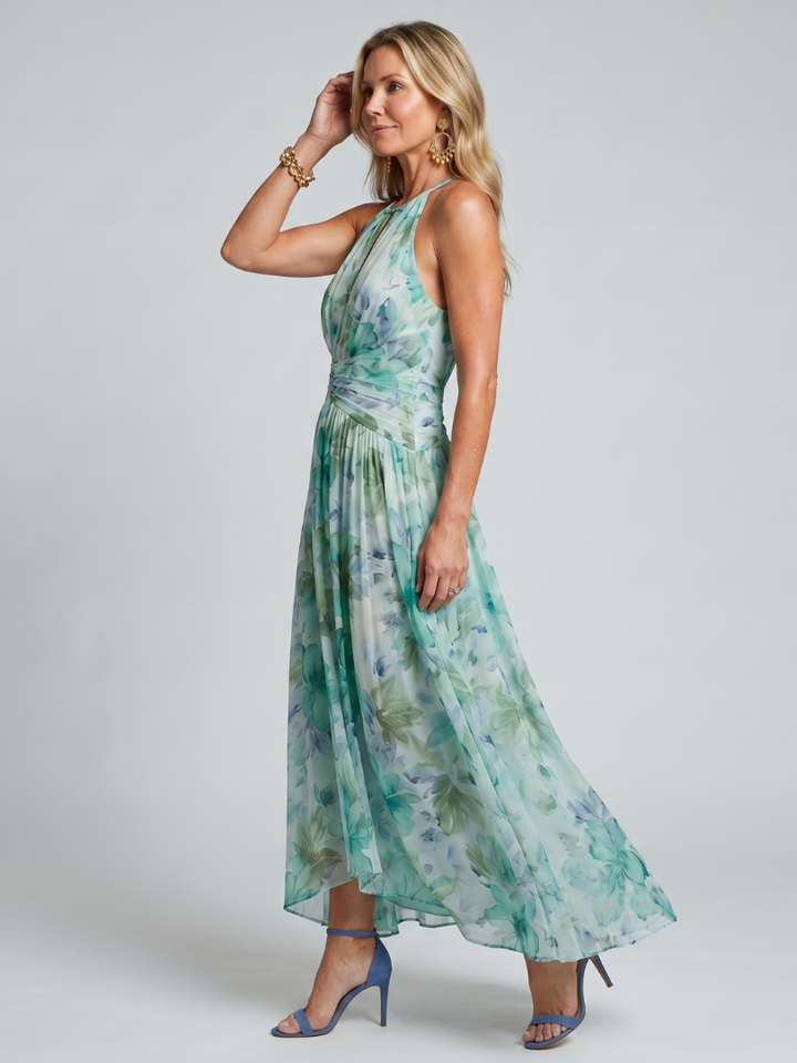Portia | Robe midi plissée à col haut avec imprimé floral