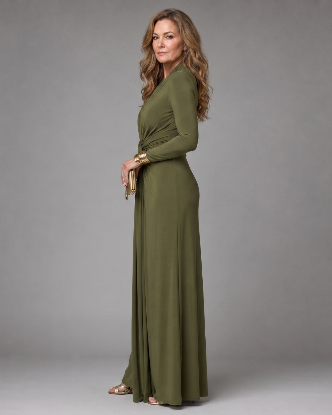 Vimmer | Robe Maxi à Manches Longues avec Décolleté en V Profond Drapé