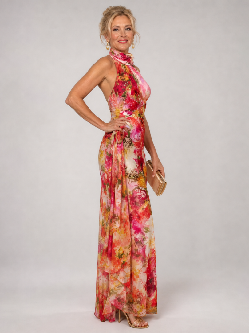 Elisabetta | Robe Maxi Fleurie avec Décolleté Halter