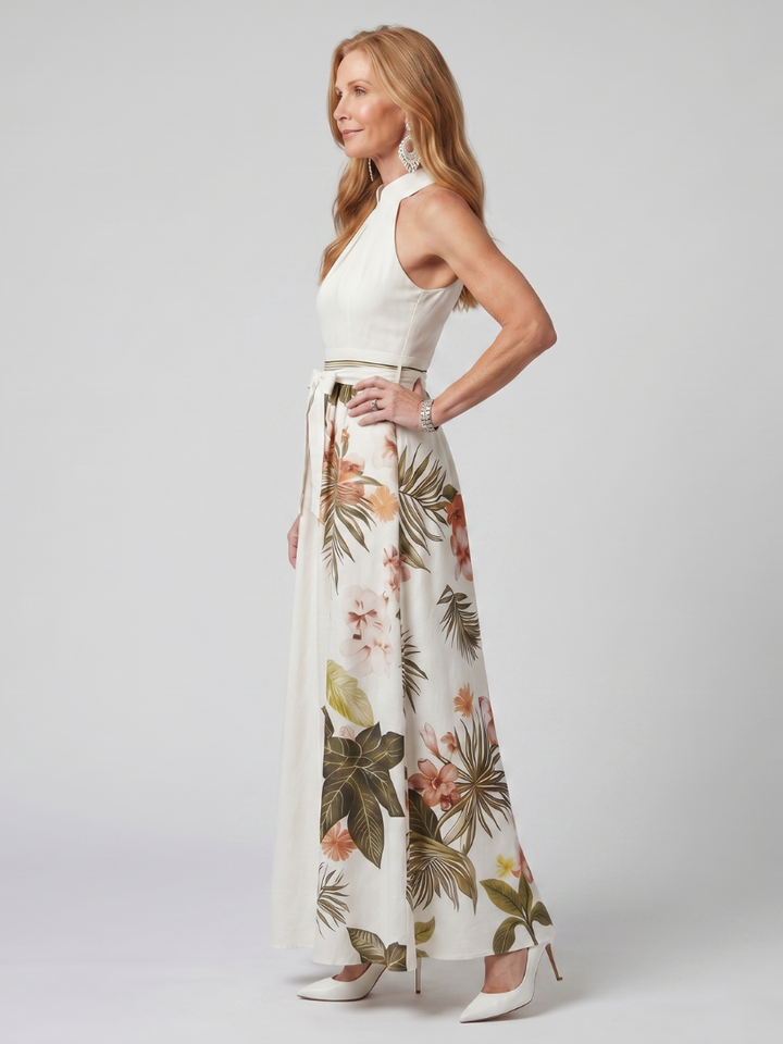 Meadow | Robe Maxi Botanique avec Décolleté Halter Drapé