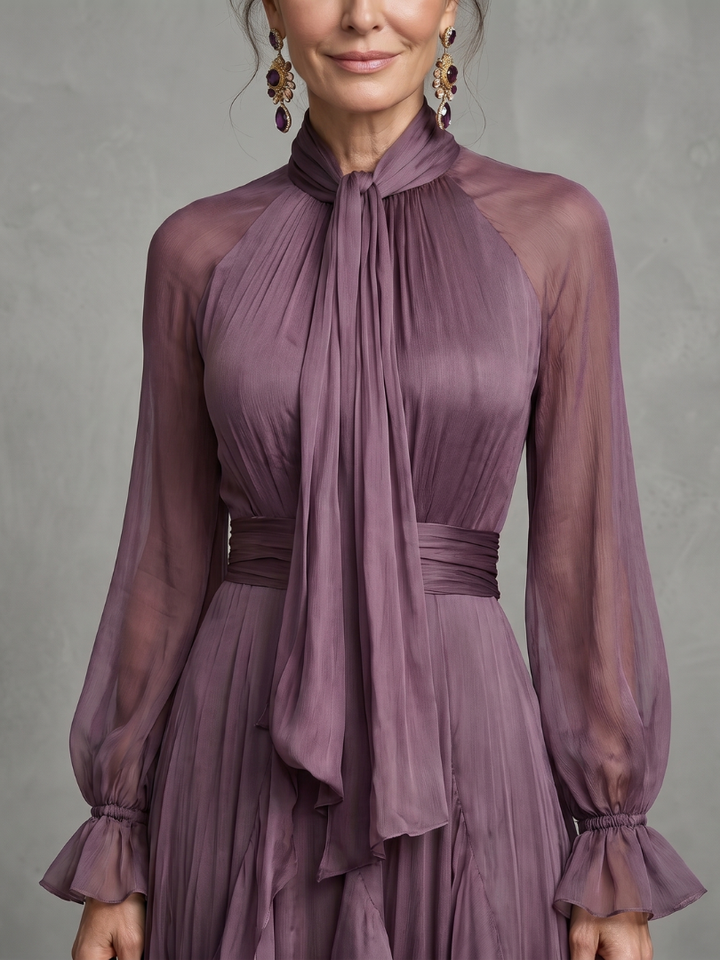 Demetria | Robe maxi à col noué et volants