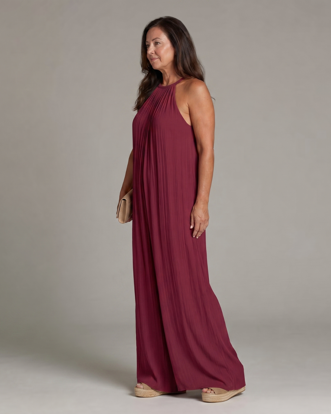 Sylvara | Combinaison Relaxed à Encolure Halter et Jambes Larges Plissées