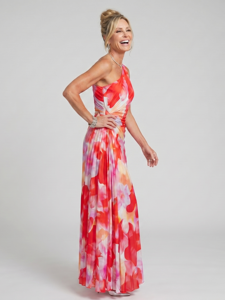Taya | Robe Midi à Une Épaule avec Plis