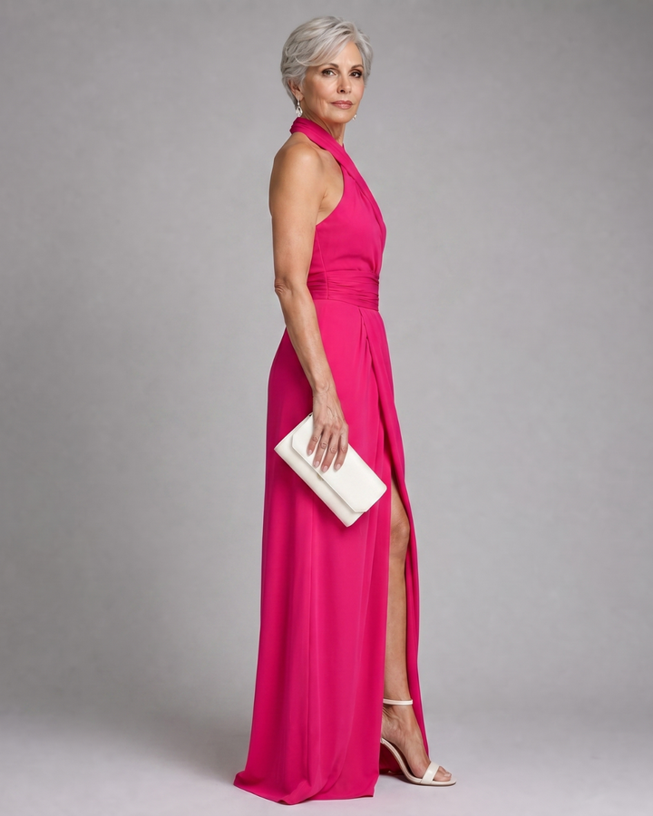 Vaelora | Robe Midi Drapée à Décolleté Croisé