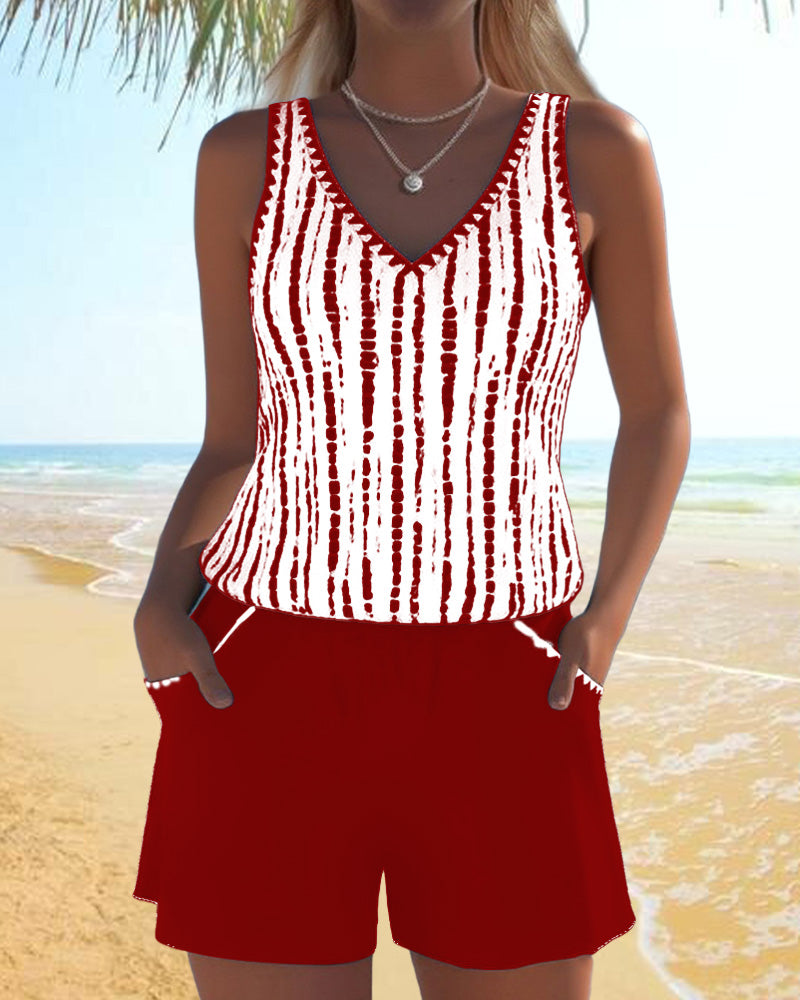 Mia™ | Maillot de bain deux pièces décontracté avec imprimé, décolleté en V et poches