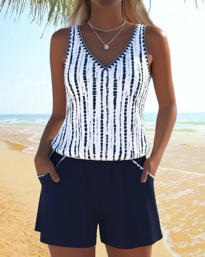 Mia™ | Maillot de bain deux pièces décontracté avec imprimé, décolleté en V et poches