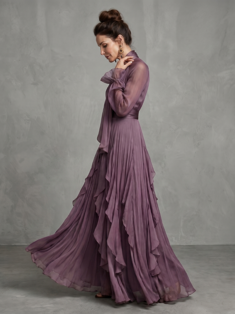 Demetria | Robe maxi à col noué et volants