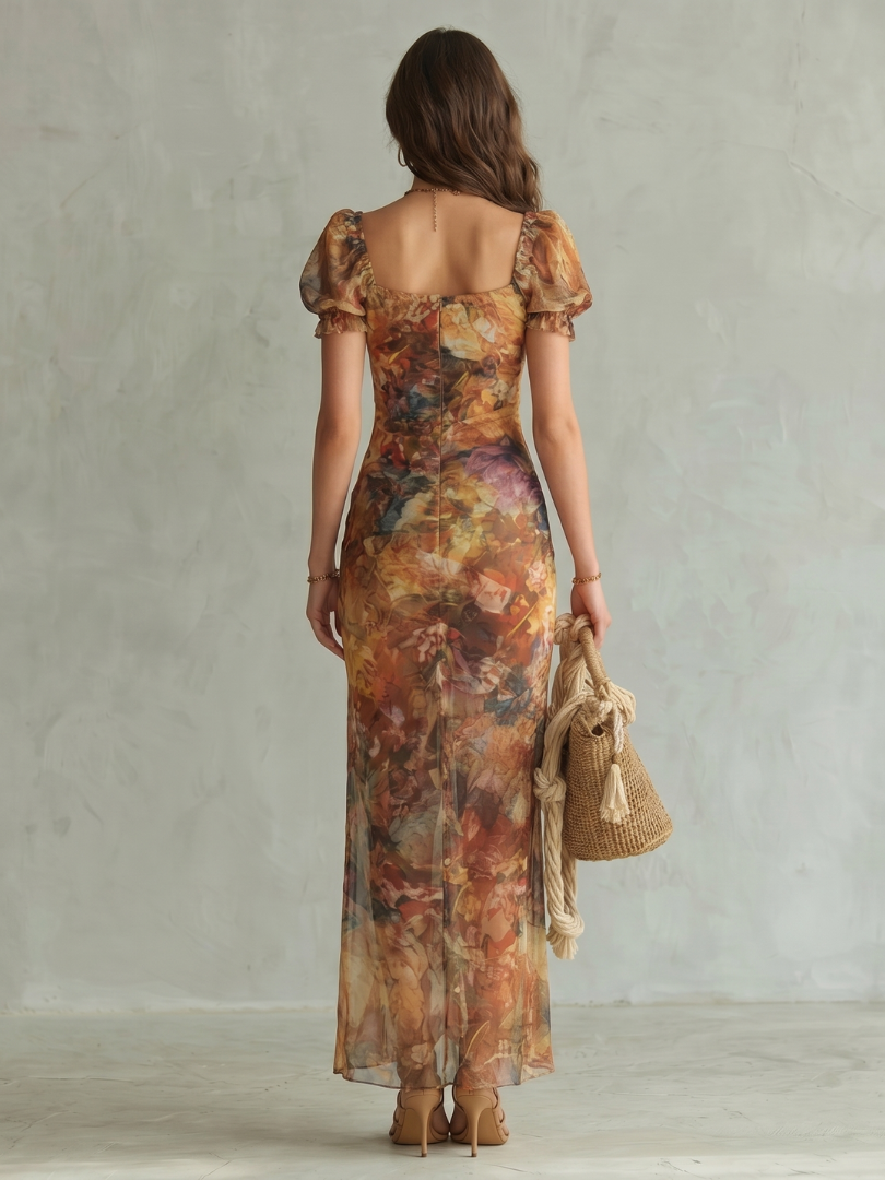 Ciel | Robe Midi Froncée avec Manches Volantes
