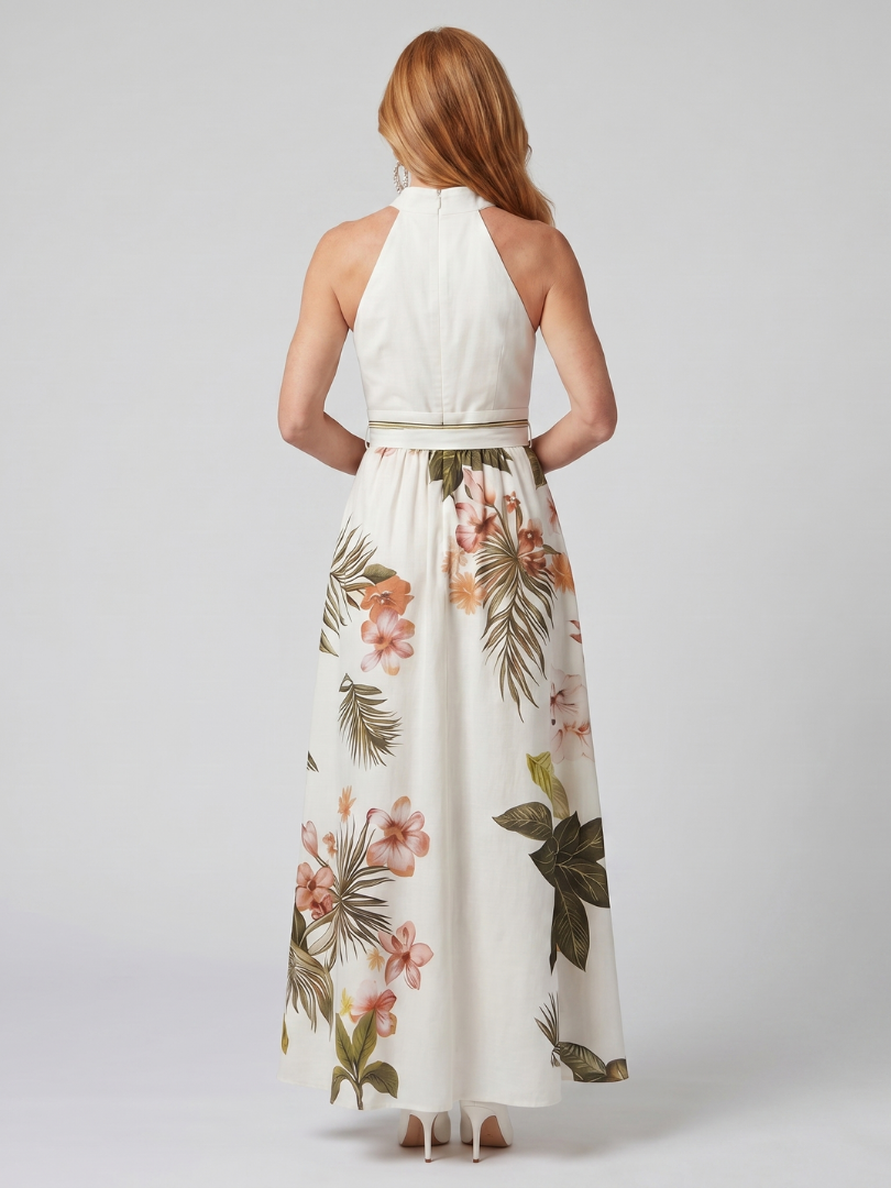 Meadow | Robe Maxi Botanique avec Décolleté Halter Drapé