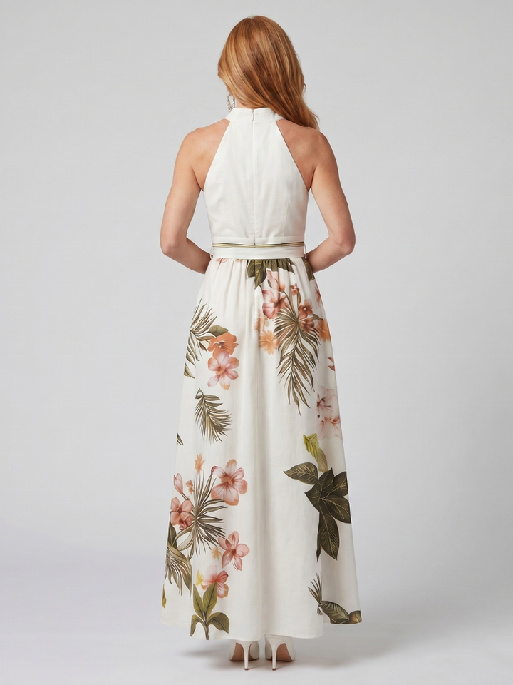 Meadow | Robe Maxi Botanique avec Décolleté Halter Drapé