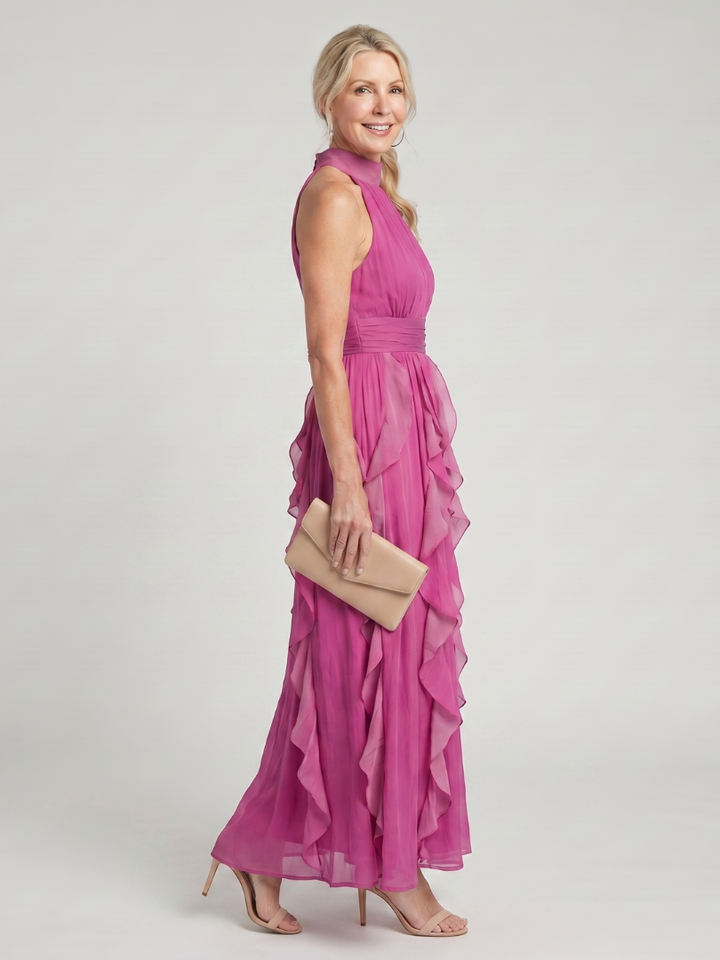 Orea | Robe Maxi à Col Haut avec Volants Froncés