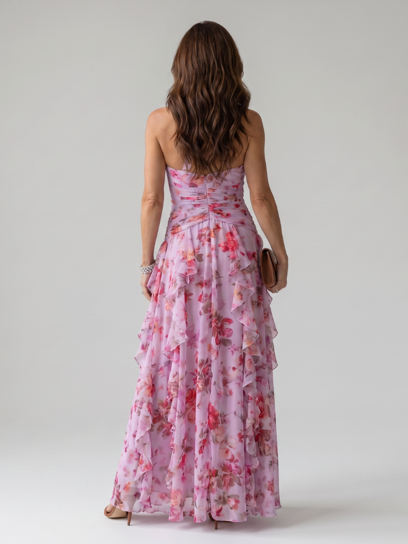 Nori | Robe Maxi Fleurie avec Décolleté Halter et Froncée