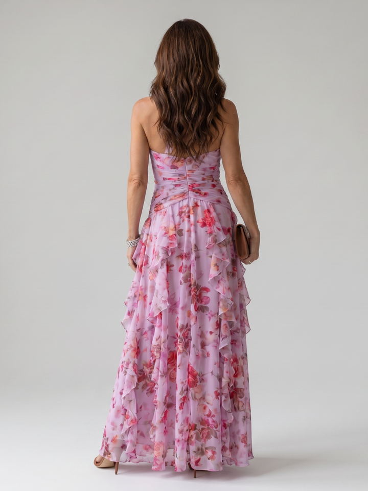 Nori | Robe Maxi Fleurie avec Décolleté Halter et Froncée