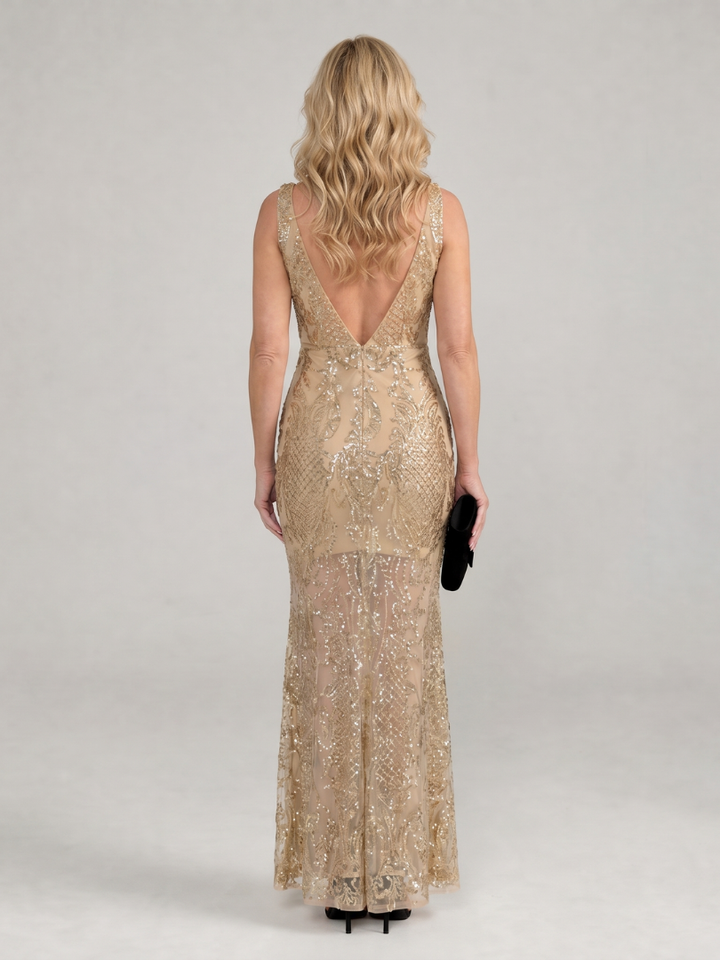 Sirea | Robe Midi en Sequins avec Panneaux Transparents