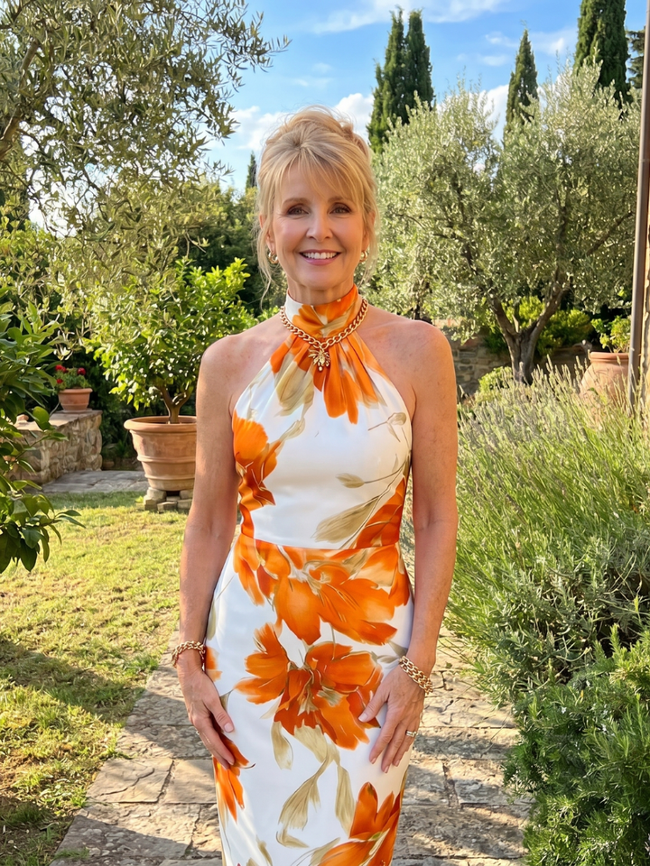 Zinnara | Robe Midi Florale avec Décolleté Halter