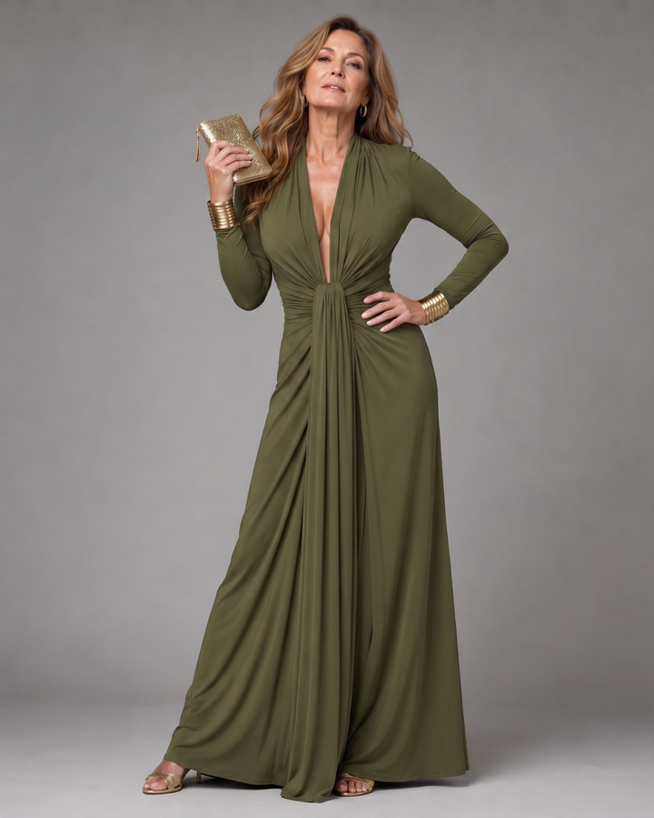 Vimmer | Robe Maxi à Manches Longues avec Décolleté en V Profond Drapé