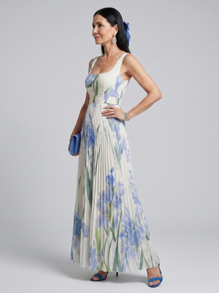 Ophelia | Robe Midi Fleurie avec Décolleté Carré