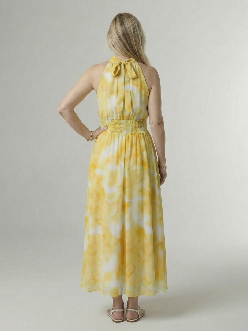 Sylin | Robe Midi Halter avec Taille Froncée