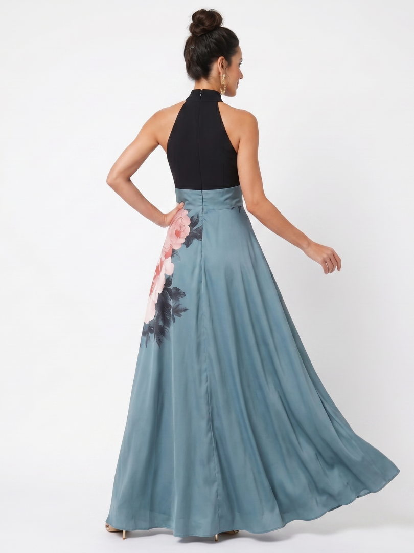 Olympas | Robe Maxi Fleurie avec Décolleté Halter