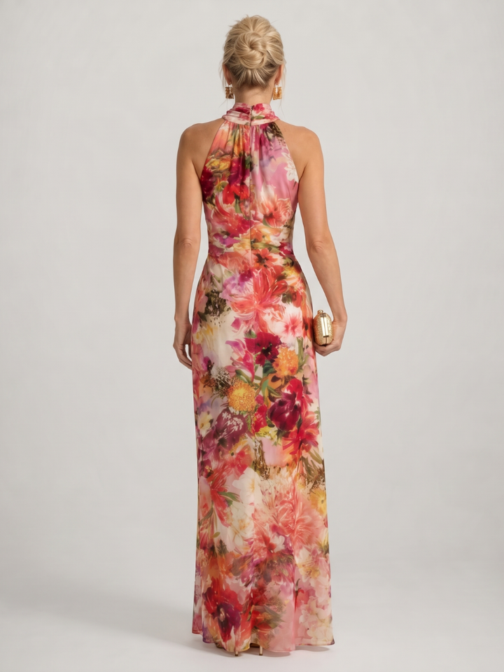 Elisabetta | Robe Maxi Fleurie avec Décolleté Halter