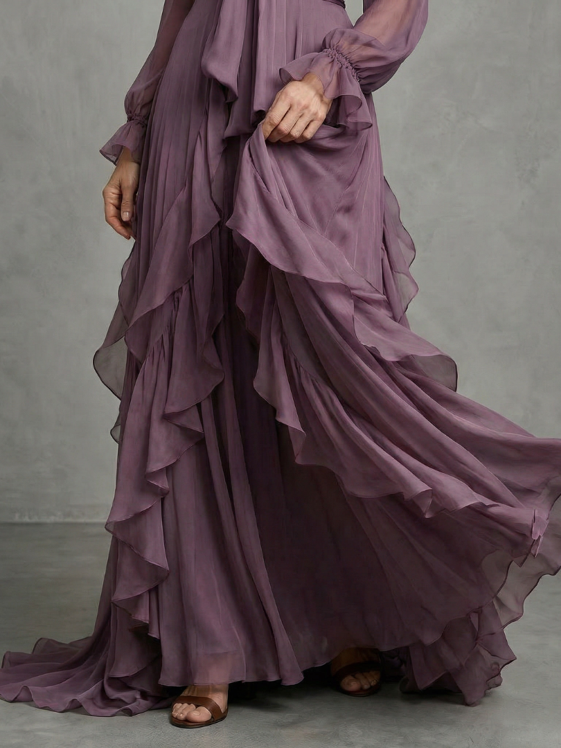 Demetria | Robe maxi à col noué et volants