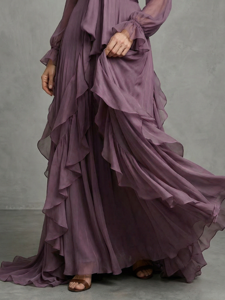 Demetria | Robe maxi à col noué et volants
