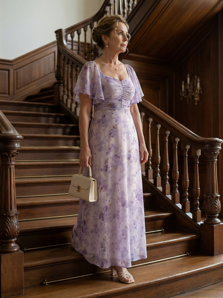 Vaelis | Robe Midi Fleurie avec Manches Volantes