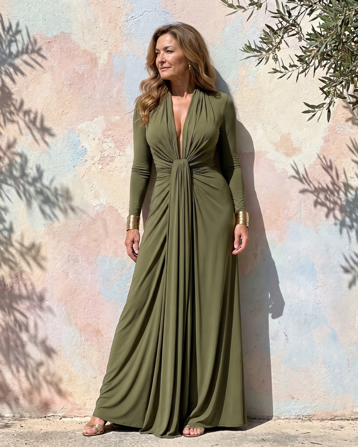 Vimmer | Robe Maxi à Manches Longues avec Décolleté en V Profond Drapé
