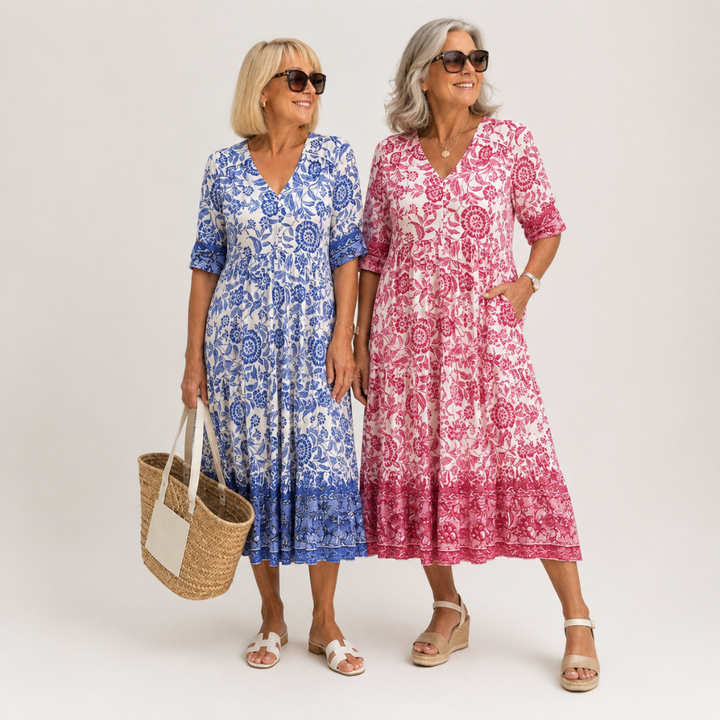 Keisha | Robe Florale V-Neck Élégante