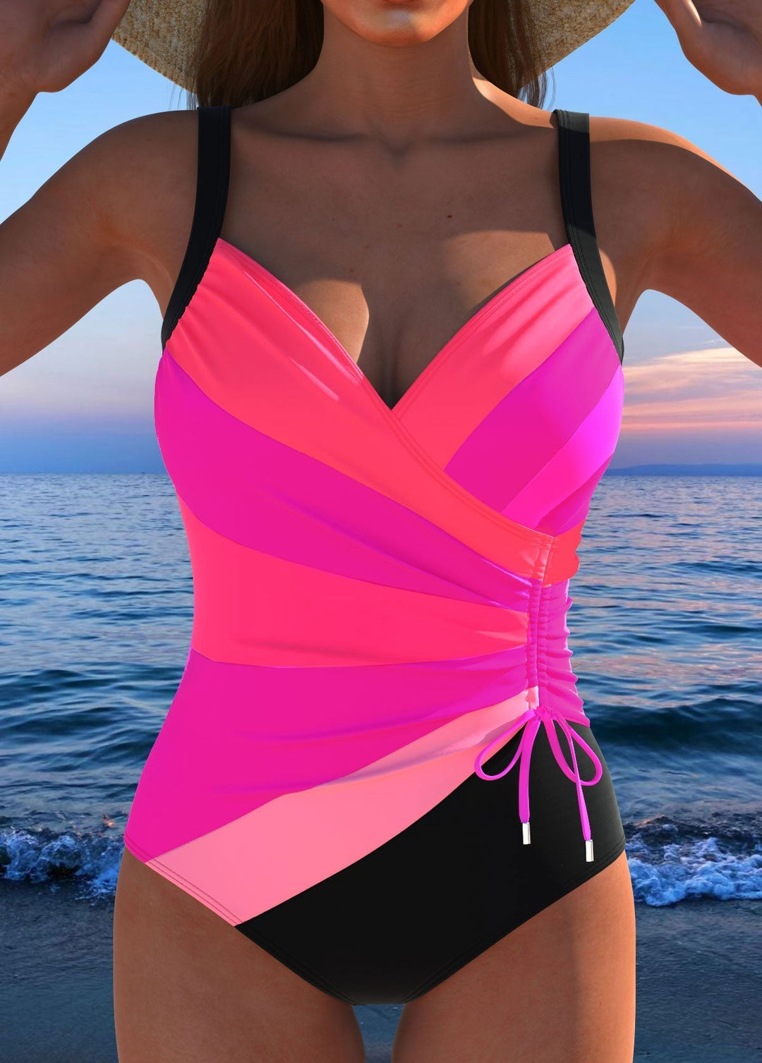 Mercedes™ | Maillot de bain de luxe avec décolleté croisé et motif multicolore