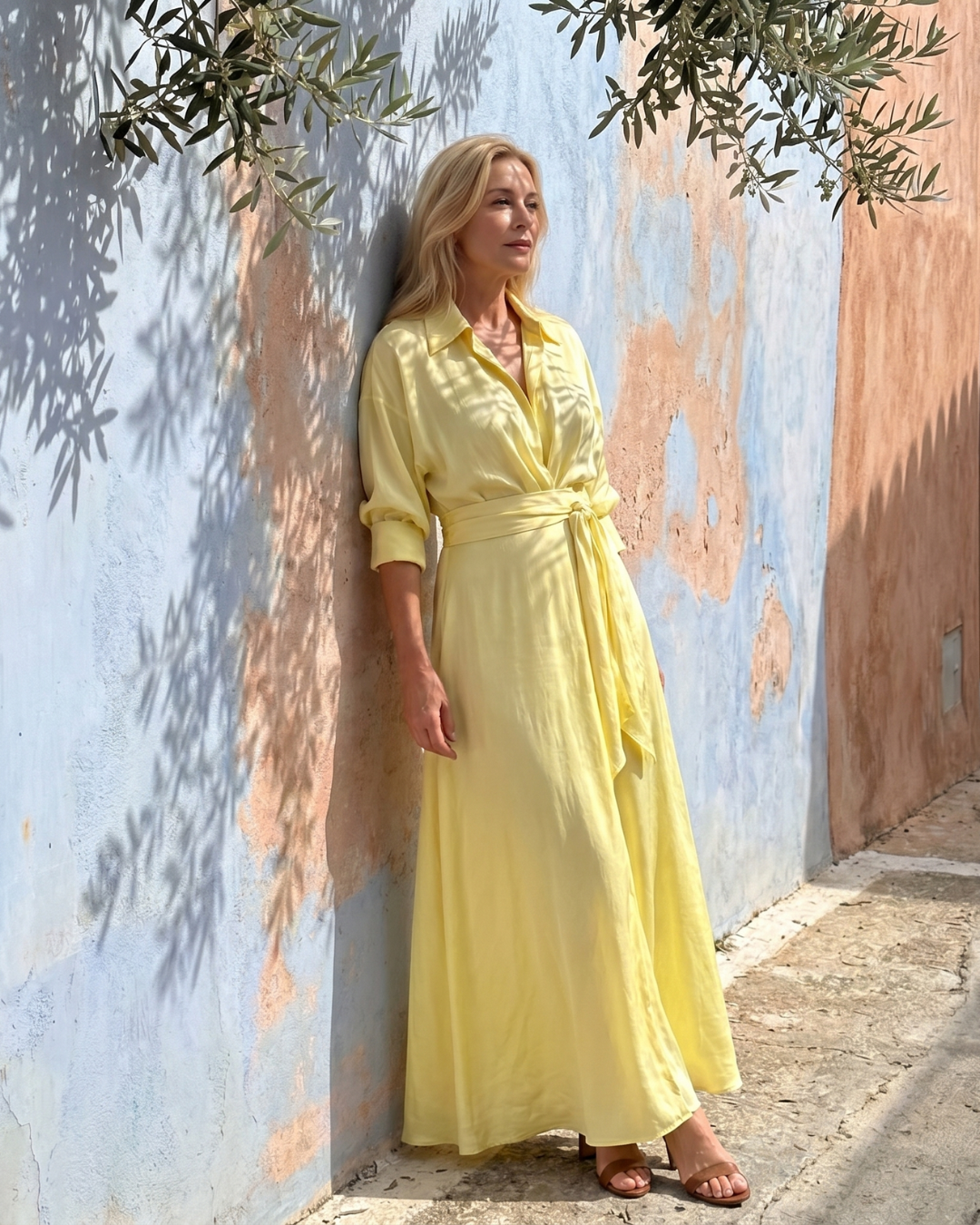 Zelith | Robe Midi Longue à Manches Longues avec Col et Ceinture