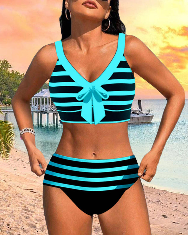 Laluna® | Bikini Rayé Taille Haute