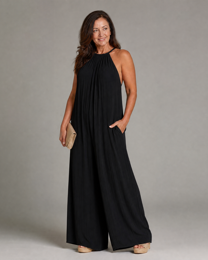 Sylvara | Combinaison Relaxed à Encolure Halter et Jambes Larges Plissées