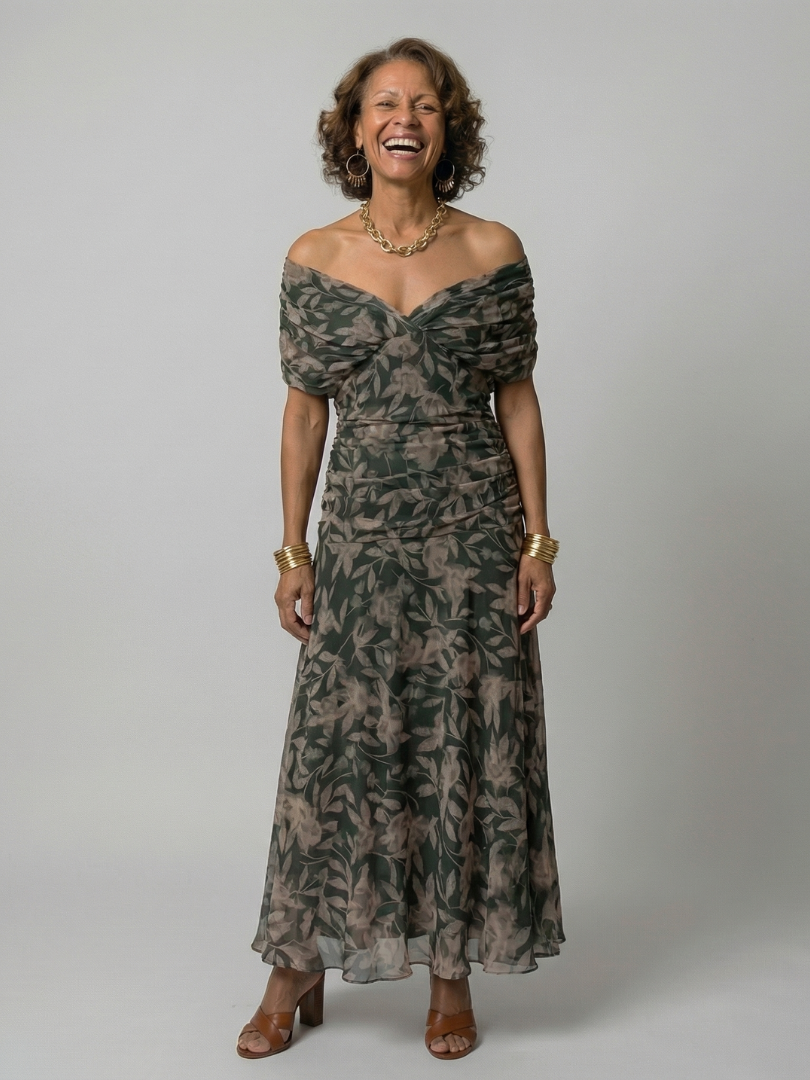 Calen | Robes Midi Fluides Off-Shoulder