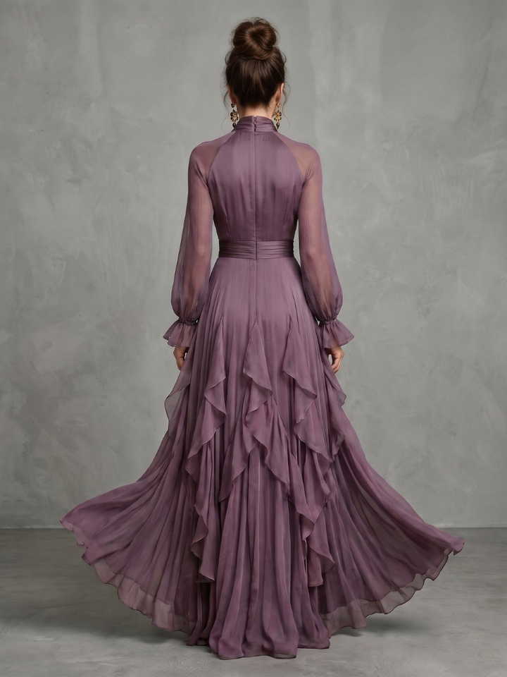Demetria | Robe maxi à col noué et volants