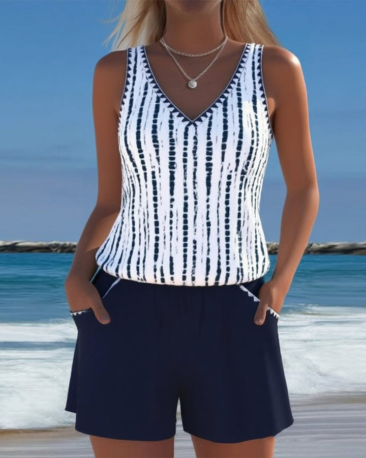Mia™ | Maillot de bain deux pièces décontracté avec imprimé, décolleté en V et poches