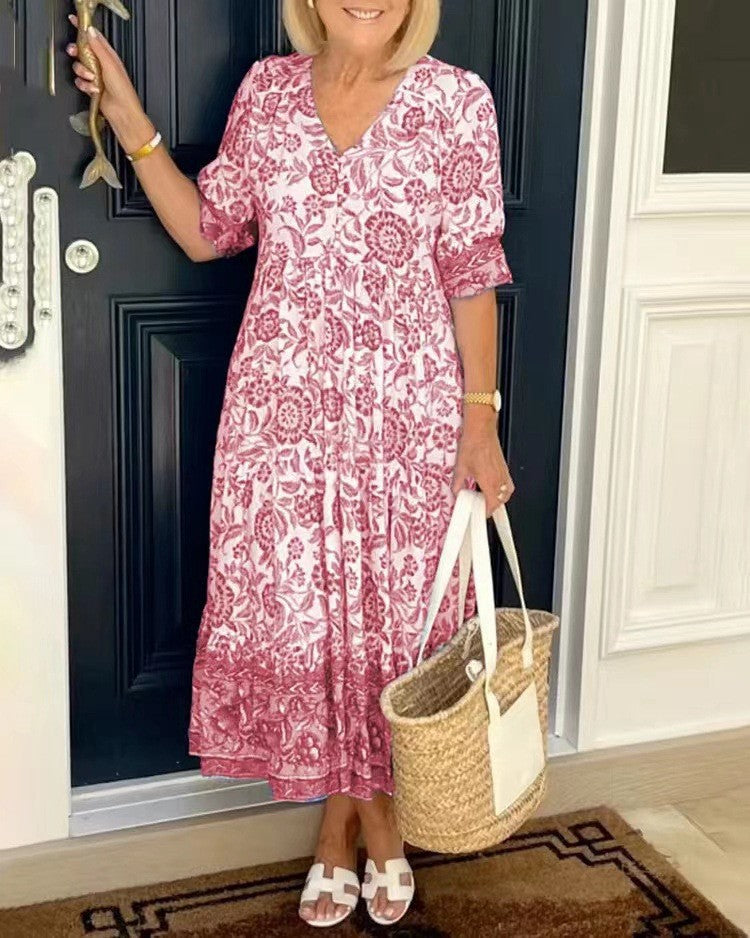 Keisha | Robe Florale V-Neck Élégante