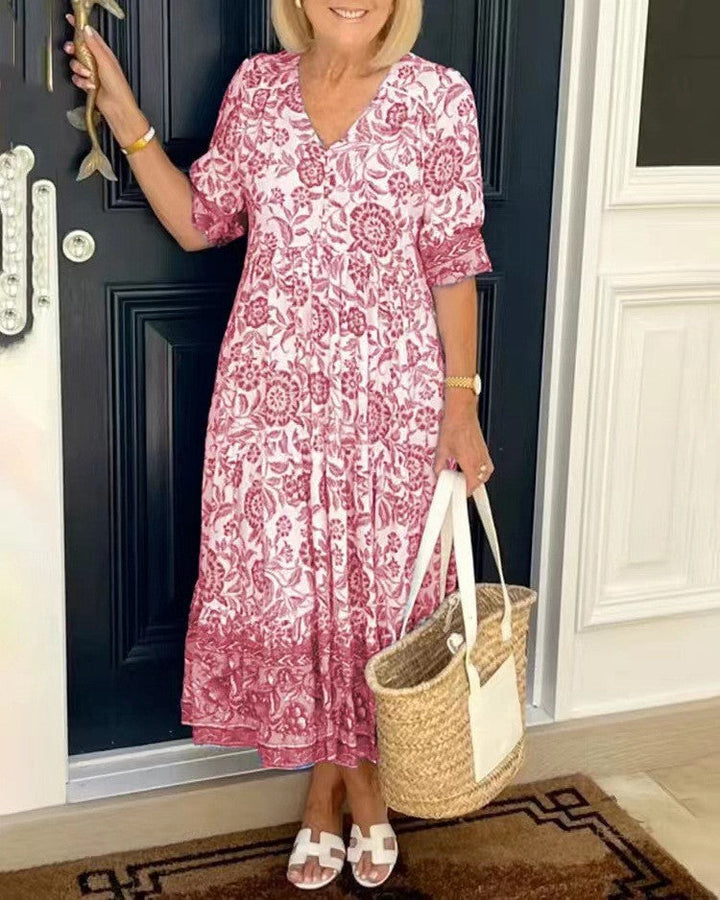 Keisha | Robe Florale V-Neck Élégante