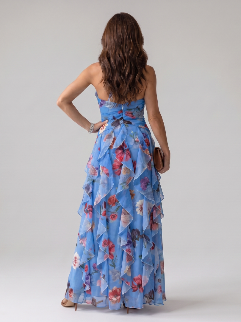 Nori | Robe Maxi Fleurie avec Décolleté Halter et Froncée